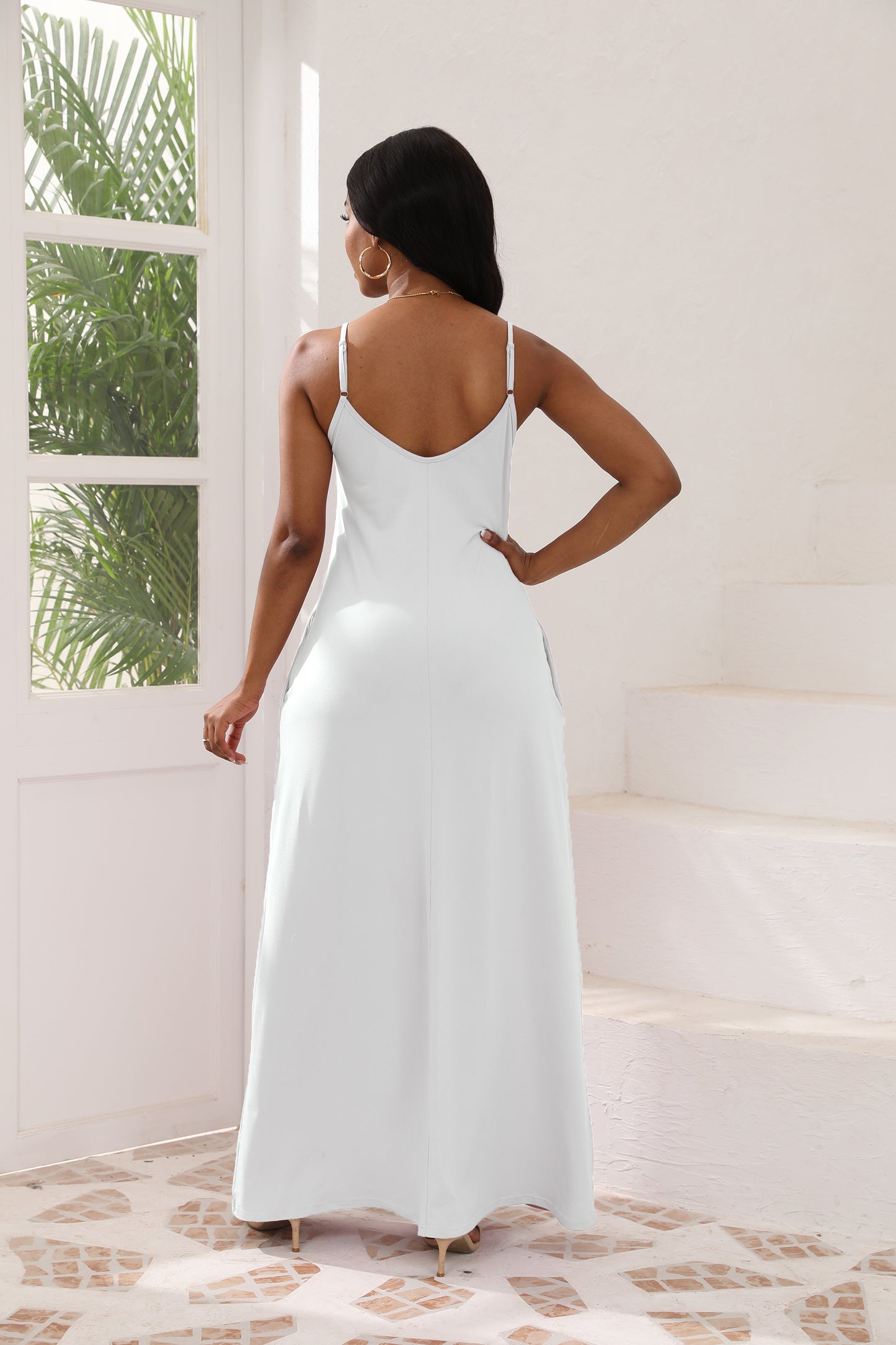 White Solid Color Dress