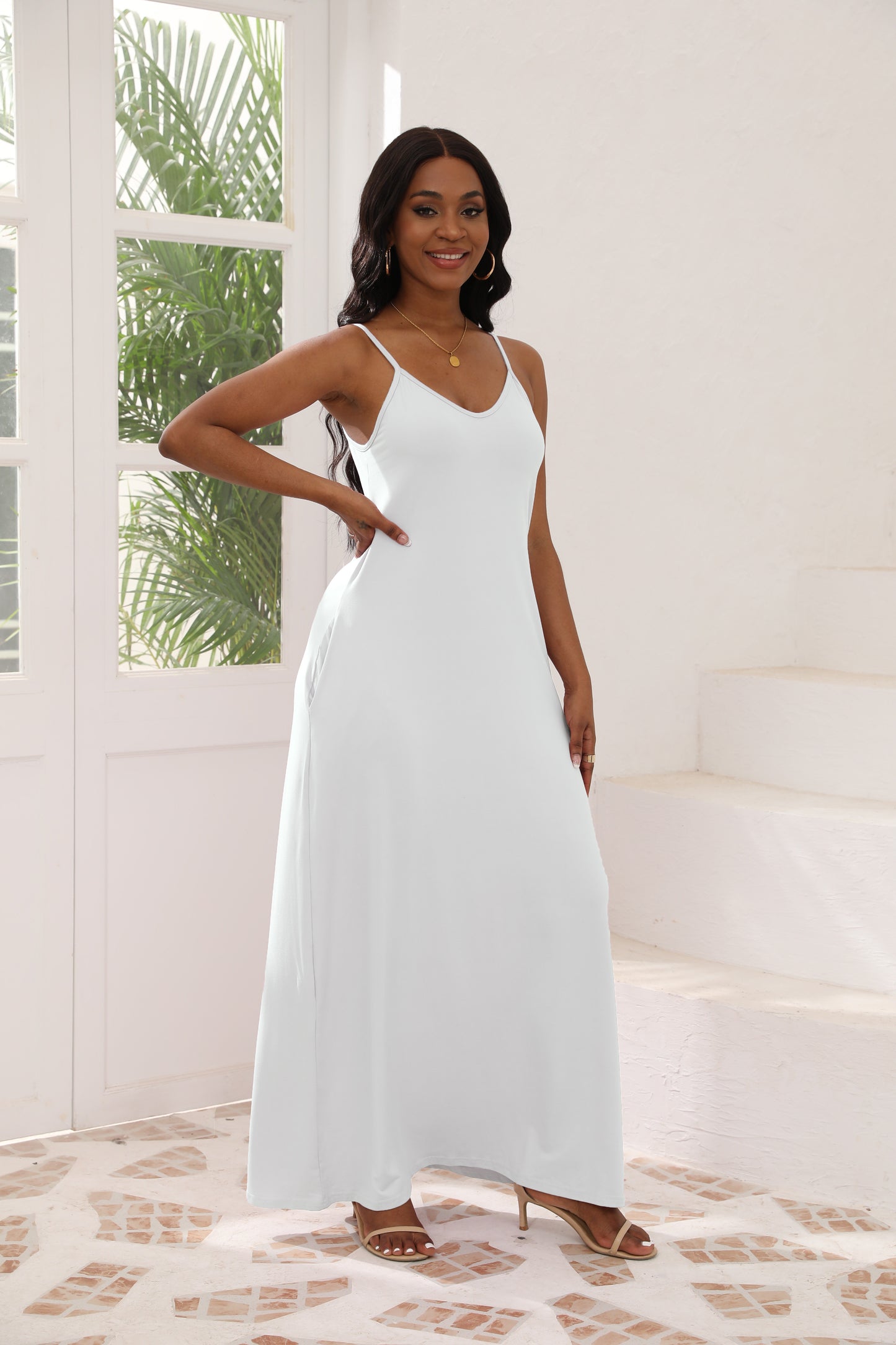 White Solid Color Dress