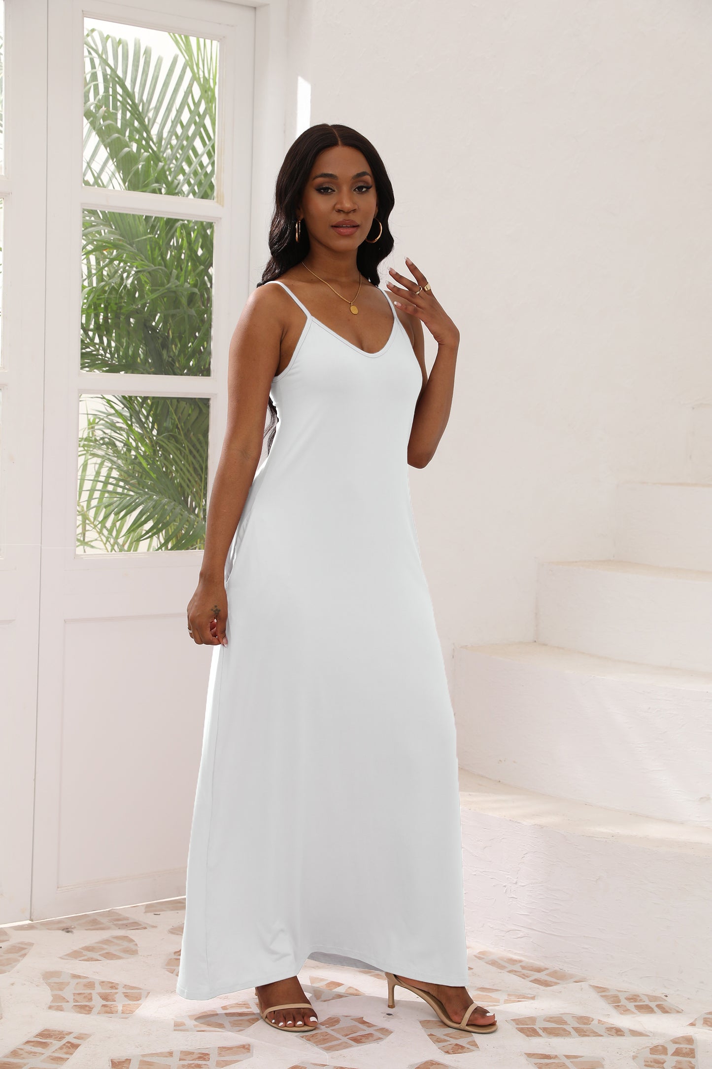 White Solid Color Dress